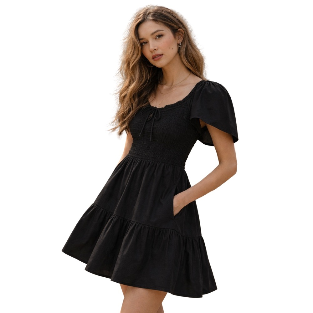 Gap Black Tie-Front Smocked Waist Mini Dress Size Small